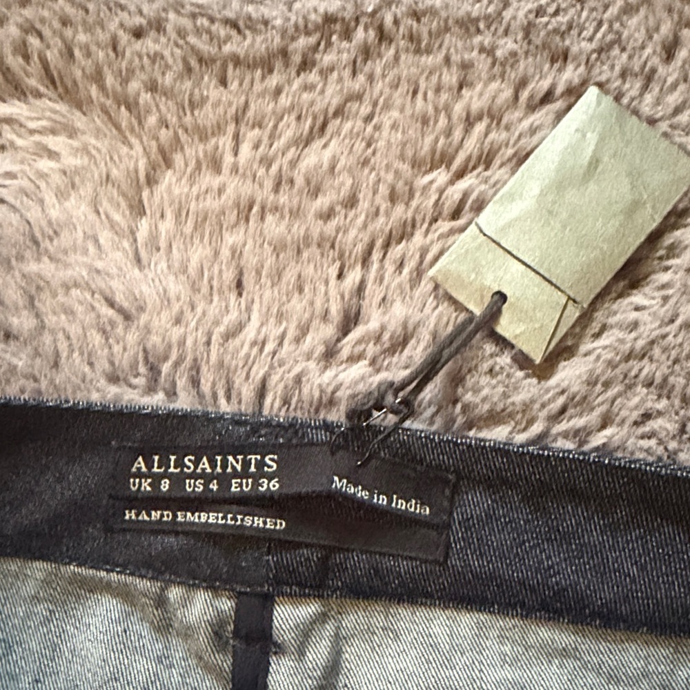 All Saints Hand Embellished Dark Wash Denim Pencil Skirt - Picture 10 of 15